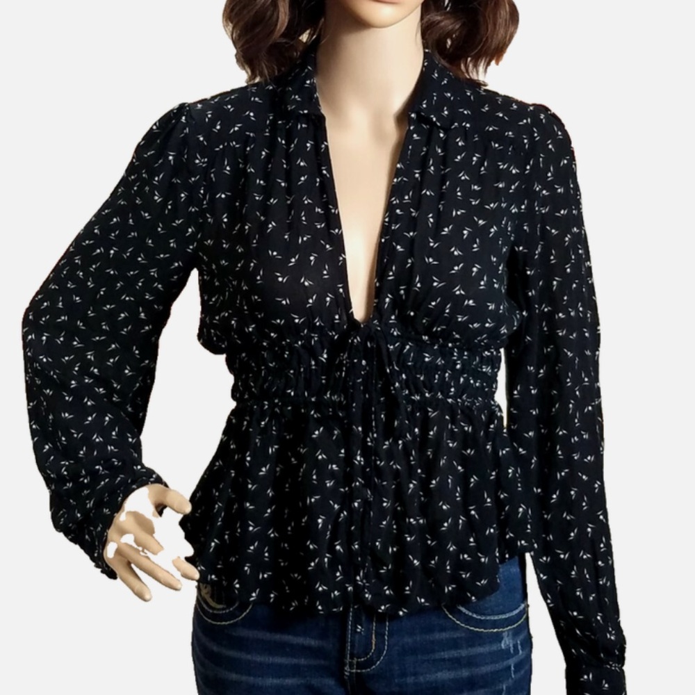 Free People Black Floral Blouse